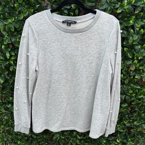 Pearl-Accent Light Gray Crewneck Top
